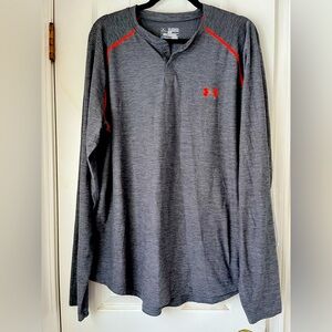 Under Armour Fitted 2 Button Henley Long Sleeve Shirt Gray Coldgear Men's XXL